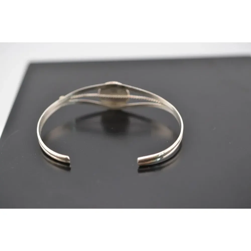 Native America Navajo Sterling Silver Black Onyx Bracelet Cuff By Ernest Wood
